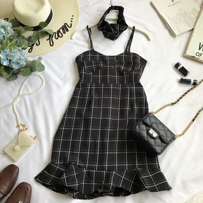 Rochie de dama in carouri cu bretele subtiri in patru culori