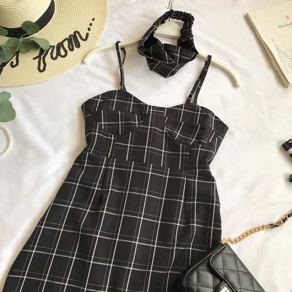 Rochie de dama in carouri cu bretele subtiri in patru culori