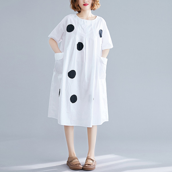 Rochie casual dama model lat cu buzunare in alb