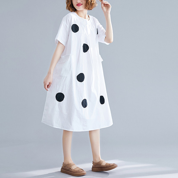 Rochie casual dama model lat cu buzunare in alb