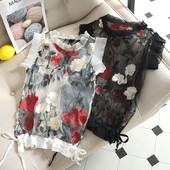 Maieu de damă modern model nou cu broderie florală și cravate în alb-negru