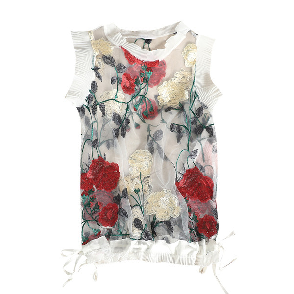 Maieu de damă modern model nou cu broderie florală și cravate în alb-negru