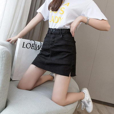 Modern női szoknya magas derékkal, fekete színben - két modell