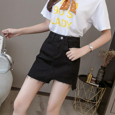 Modern női szoknya magas derékkal, fekete színben - két modell