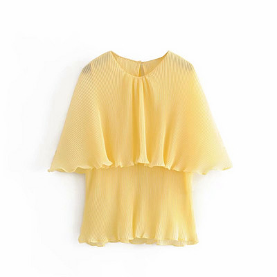 Modern női hajtogatott blúz 3/4 ujjal, sárga színben