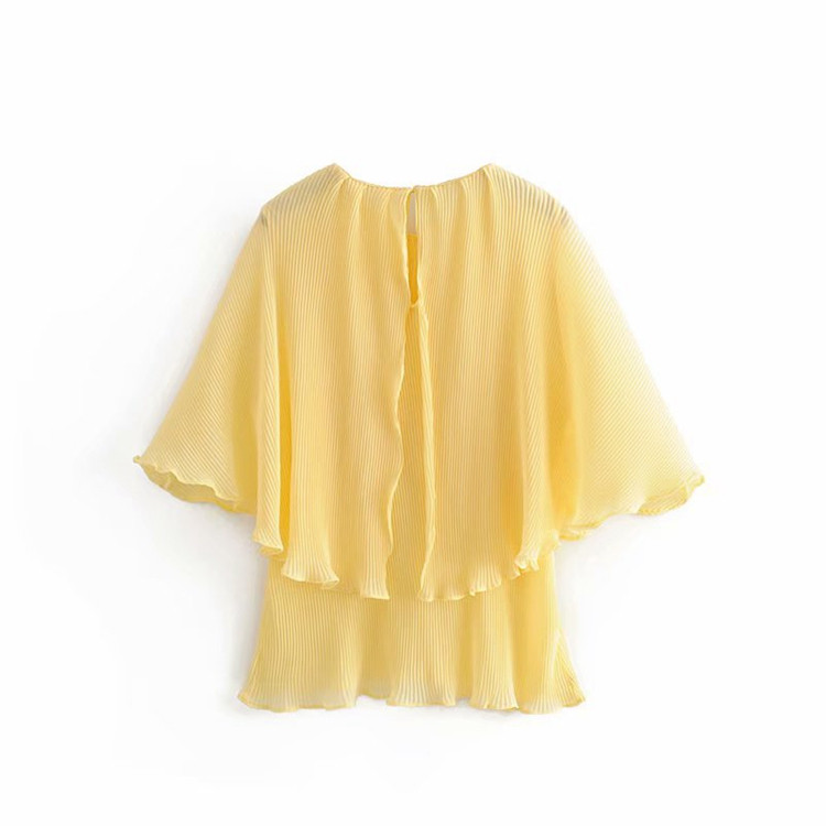 Modern női hajtogatott blúz 3/4 ujjal, sárga színben