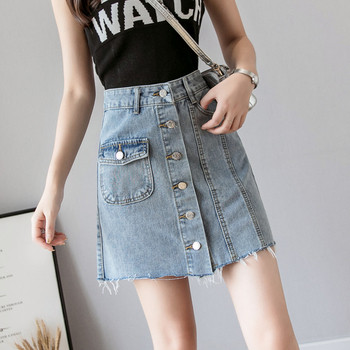 Fusta de dama din denim cu nasturi si buzunar