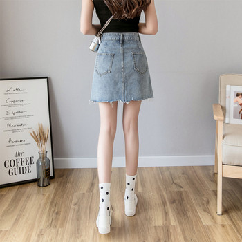 Fusta de dama din denim cu nasturi si buzunar