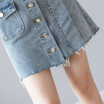 Fusta de dama din denim cu nasturi si buzunar