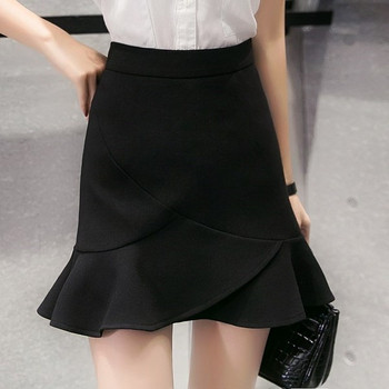 Fusta eleganta de dama cu talie inalta in albastru, alb, negru si roz