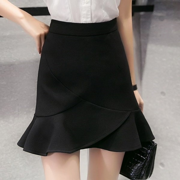 Fusta eleganta de dama cu talie inalta in albastru, alb, negru si roz