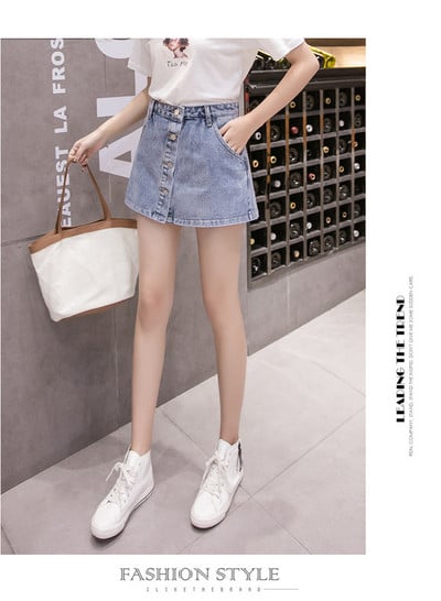 Női farmerszoknya - nadrág gombokkal és zsebbel fekete és kék színben