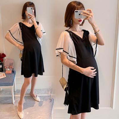 Модерна дамска рокля за бременни жени в черен цвят 
