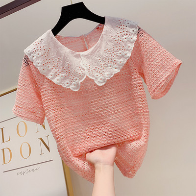 Bluza de dama cu maneca scurta si guler din dantela in mai multe culori