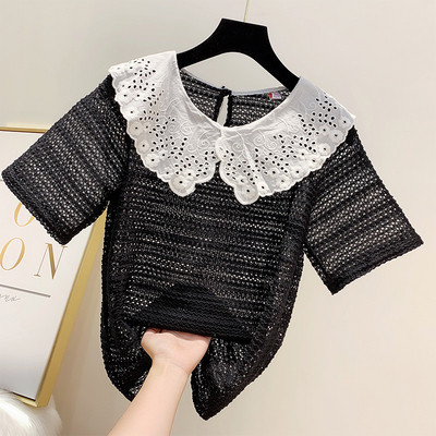 Bluza de dama cu maneca scurta si guler din dantela in mai multe culori