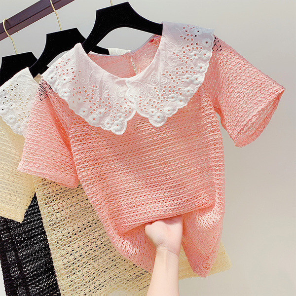 Bluza de dama cu maneca scurta si guler din dantela in mai multe culori