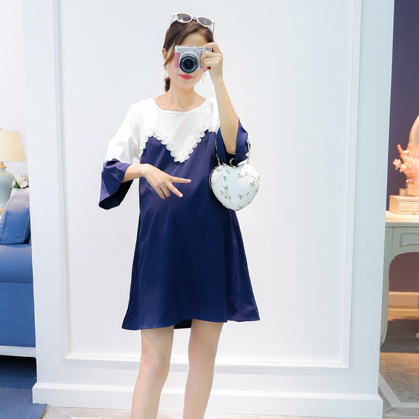 Stílusos női ruha O-nyakú kék színben