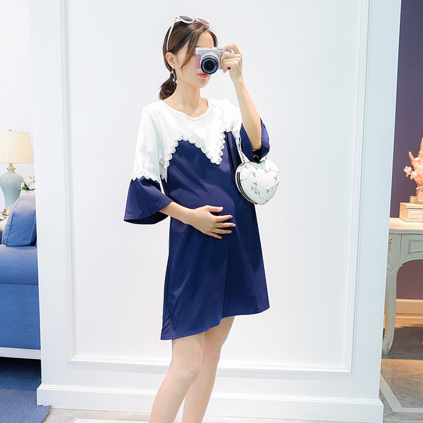 Stílusos női ruha O-nyakú kék színben