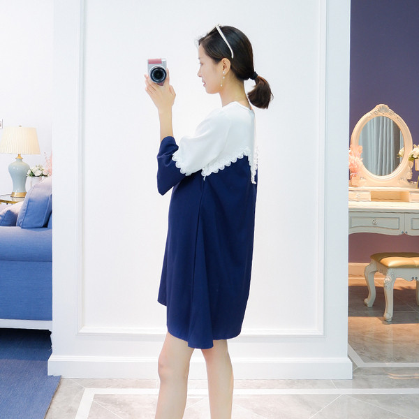 Stílusos női ruha O-nyakú kék színben