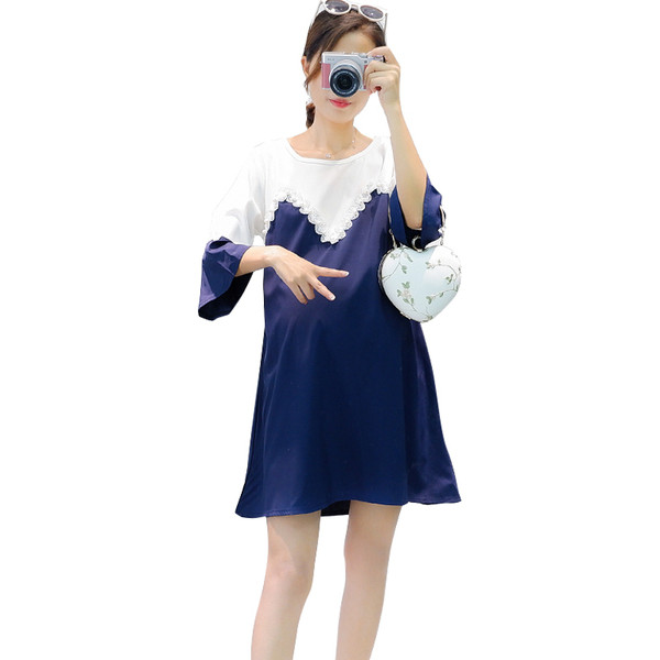 Stílusos női ruha O-nyakú kék színben