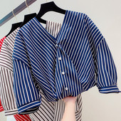 Cămașă de damă în dungi cu nasturi în mai multe culori