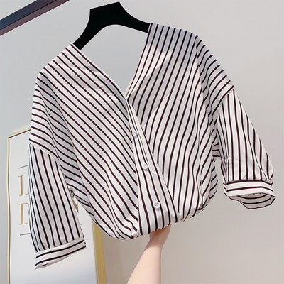Cămașă de damă în dungi cu nasturi în mai multe culori