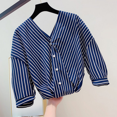 Cămașă de damă în dungi cu nasturi în mai multe culori