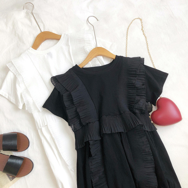 Női alkalmi ruha rövid ujjú fehér és fekete színben