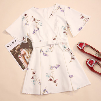 Rochie moderna de dama cu panglica si motive florale in mai multe culori