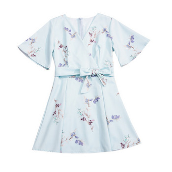 Rochie moderna de dama cu panglica si motive florale in mai multe culori