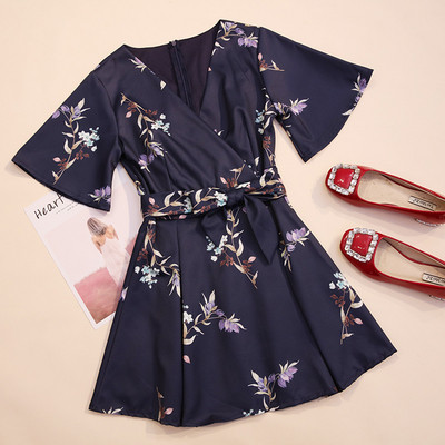 Rochie moderna de dama cu panglica si motive florale in mai multe culori