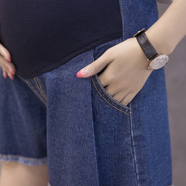 Blugi de dama moderni scurti pentru gravide in doua culori