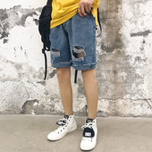 Pantaloni scurți din denim pentru bărbați cu motive rupte în albastru