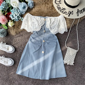 Modern női ruha csipkével és gombokkal, három színben