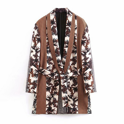 Jachetă de damă modernă cu cravată în talie în maro cu model