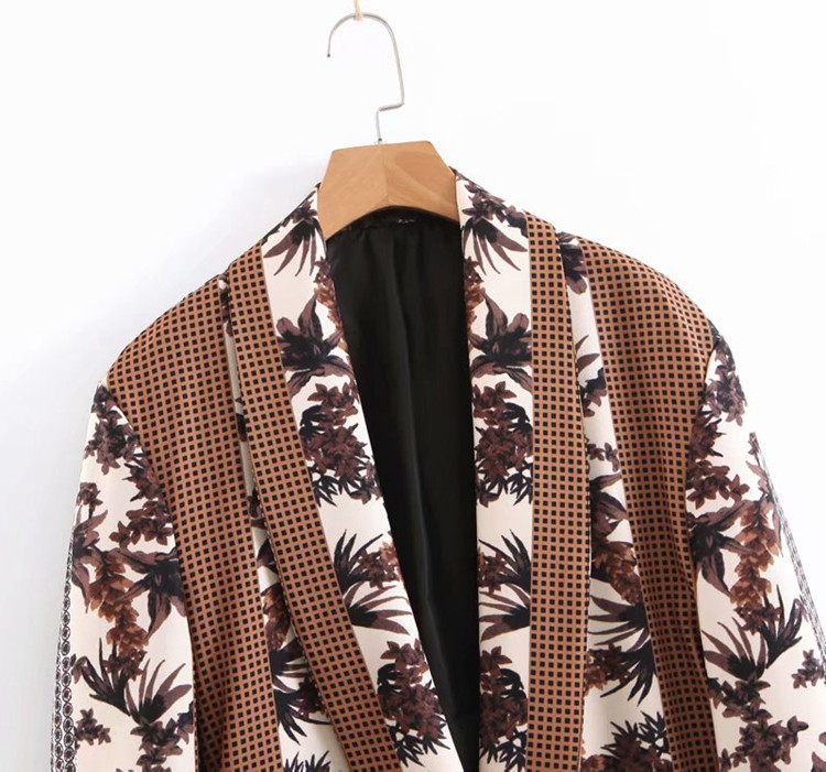 Jachetă de damă modernă cu cravată în talie în maro cu model