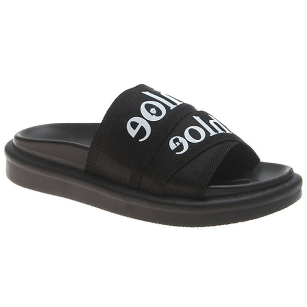 Papuci casual de dama cu inscriptie in trei culori si talpa plata