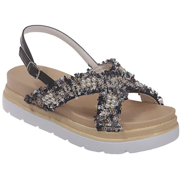 Sandale casual dama cu talpa plate si margele in doua culori