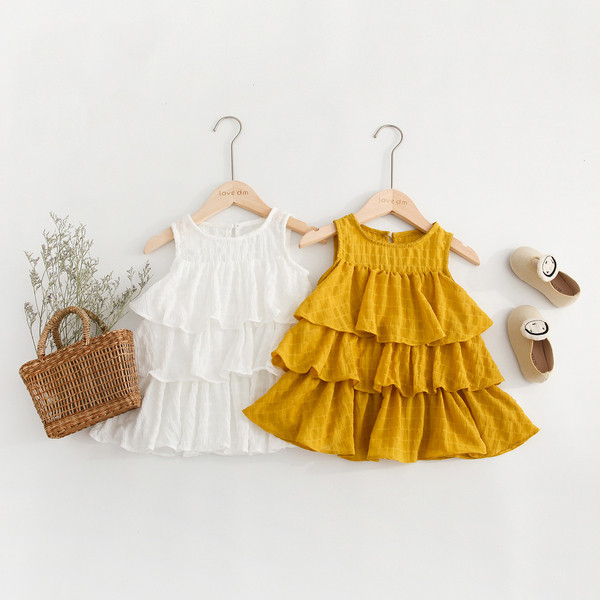 Rochie pentru copii alb si galben cu decolteu O