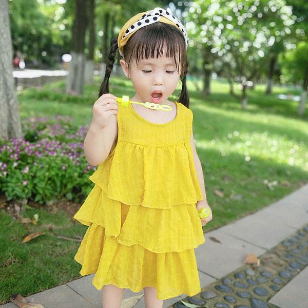 Rochie pentru copii alb si galben cu decolteu O