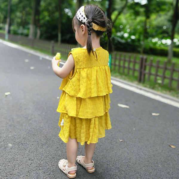 Rochie pentru copii alb si galben cu decolteu O