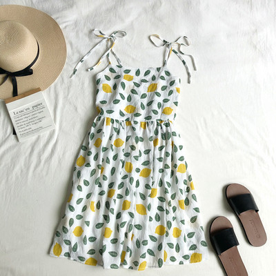 Rochie de vara dama cu aplicatie colorata si bretele subtiri