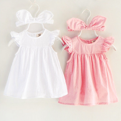 Модерна бебешка рокля в бял и розов цвят