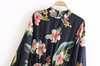 Rochie scurta de dama cu maneci 7/8 si talie elastica cu model floral