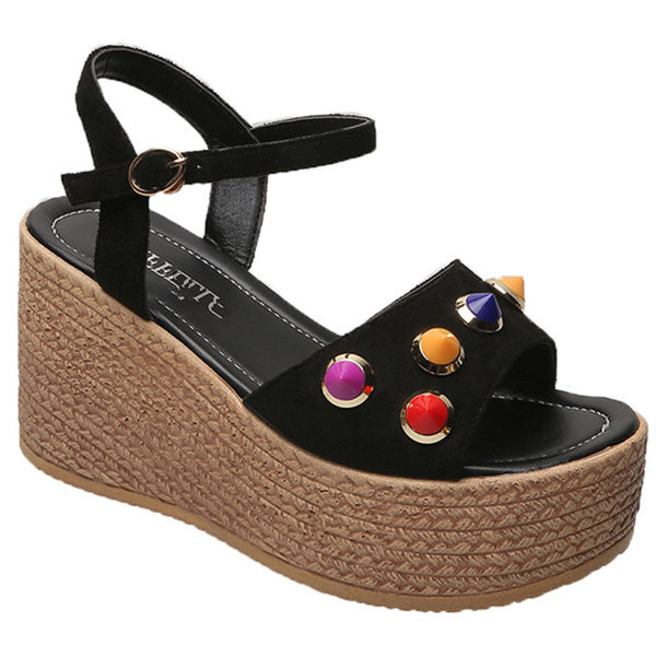 Sandale de dama moderne in negru si maro cu pietre colorate