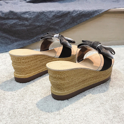 Papuci de dama cu platforma cu panglica in culori irizate