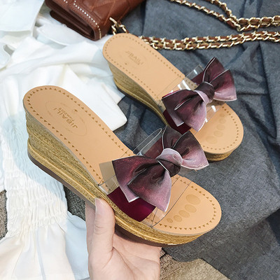 Papuci de dama cu platforma cu panglica in culori irizate