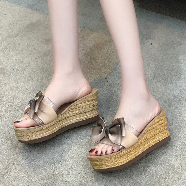 Papuci de dama cu platforma cu panglica in culori irizate