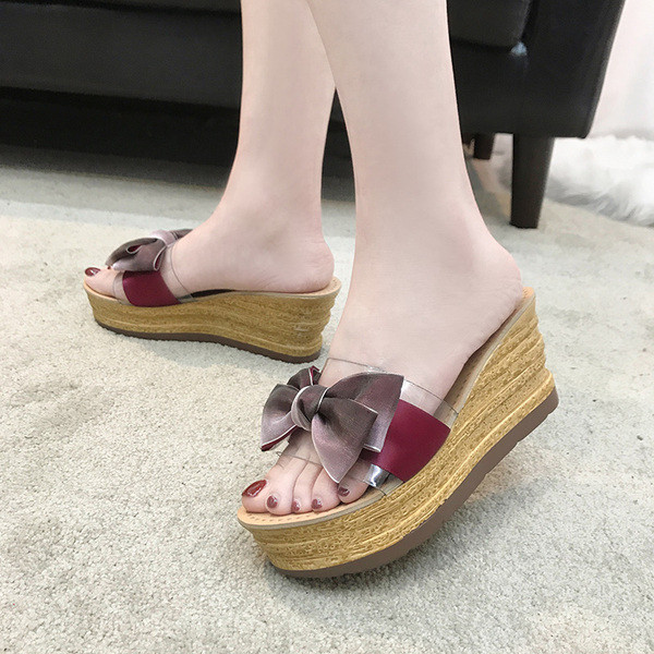 Papuci de dama cu platforma cu panglica in culori irizate