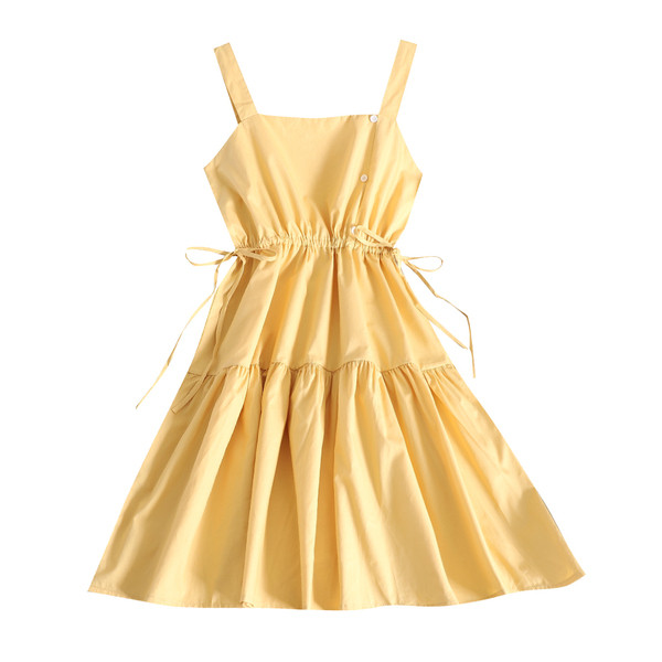 Hétköznapi női ruha gombokkal és nyakkendőkkel három színben